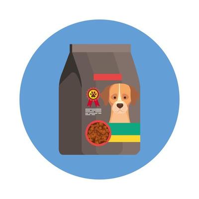 food for dog in bag with frame circular isolated icon