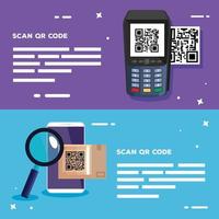 código qr dentro del diseño vectorial de datáfono y teléfono inteligente vector