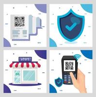 qr code inside dataphone store and shield vector design