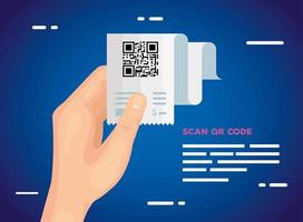 mano que sostiene el papel del código qr y el diseño del vector del candado