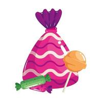 set of candies in wrapper with lollipop vector