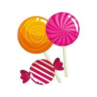 set of sweet lollipop with candy in wrap vector
