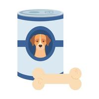 food for dog in can with bone toy vector