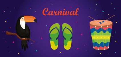 poster of carnival brazil with flip flops and decoration vector