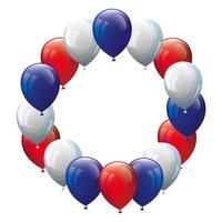 frame circular of balloons helium white with red and blue vector