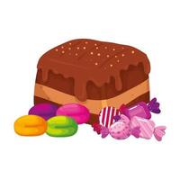 delicious brownie chocolate with candies vector