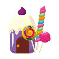 cupcake house with delicious candies vector