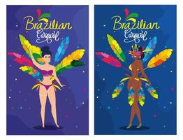 set of poster carnival brazil with decoration vector