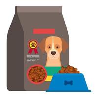 Bolsa y plato de comida para perro icono aislado vector