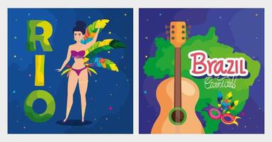 conjunto de cartel carnaval brasil con decoración vector