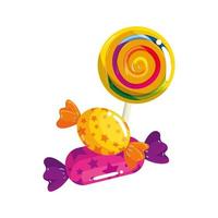 sweet lollipop with candies in wrapper isolated icon vector