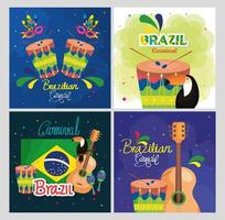conjunto de cartel carnaval brasil con decoración vector