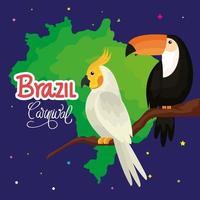 cartel de carnaval de brasil con loro y tucán