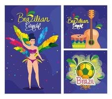 conjunto de cartel carnaval brasil con decoración vector