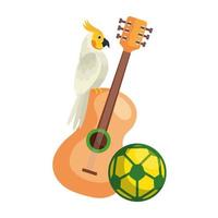 guitar with parrot and ball soccer vector
