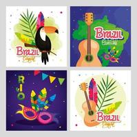 set of poster carnival brazil with decoration vector