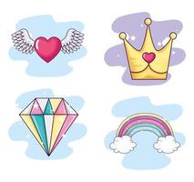 collection of cute and fantasy icons vector