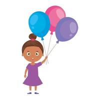 linda niña afro con globos de helio vector