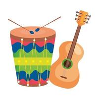 guitar with drum instruments musical isolated icon
