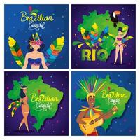 set poster of brazil carnival with decoration vector