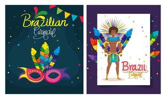 set poster of brazil carnival with decoration vector