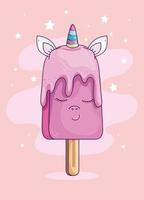 Lindo y delicioso helado de unicornio estilo kawaii vector