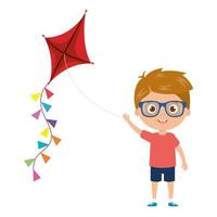 cute little boy with kite isolated icon vector