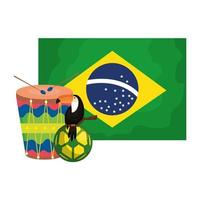 tucán e iconos con bandera de brasil