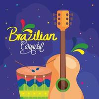 cartel de carnaval de brasil con guitarra y tambor vector
