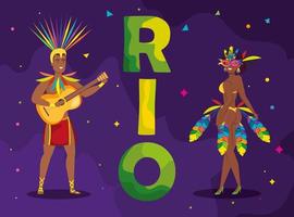 poster of carnival rio with exotic couple dance and decoration vector