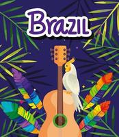 poster of carnival brazil with parrot and guitar vector