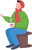 Guy sitting with hot drink semi flat color vector character