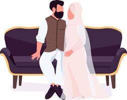 Married couple pose on sofa semi flat color vector characters