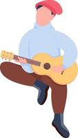 Man playing guitar semi flat color vector character