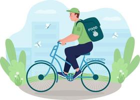 Courier on bicycle 2D vector isolated illustration