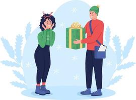 Delivering Christmas present 2D vector isolated illustration