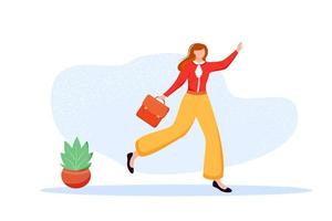 Office worker flat vector illustration. Employee with briefcase going to meeting. Female staff member hurrying to workplace. Candidate going to interview. Faceless cartoon character