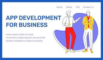 App development for business landing page vector template. Corporate website interface idea with flat illustrations. IT company homepage layout. Application programming webpage concept