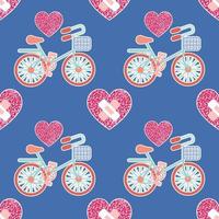 bicicleta rosa, dulce, valentines, seamless, patrón, diseño vector