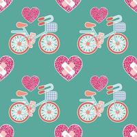 Corazón de brillo y bicicleta dulce diseño de patrones sin fisuras de San Valentín vector