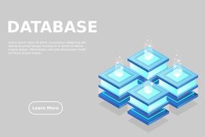 sala de servidores isométrica, datos de almacenamiento en la nube, centro de datos, procesamiento de big data y tecnología informática vector