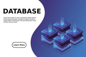 sala de servidores isométrica, datos de almacenamiento en la nube, centro de datos, procesamiento de big data y tecnología informática vector