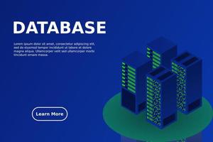 sala de servidores isométrica, datos de almacenamiento en la nube, centro de datos, procesamiento de big data y tecnología informática vector