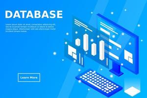 Data analysis in isometric vector design. Technician in datacenter or data center room background. Network mainframe infrastructure website layout