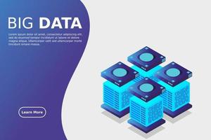 concepto de la estación de energía de procesamiento de big data del futuro centro de datos en rack de la sala de servidores vector