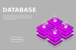 sala de servidores isométrica, datos de almacenamiento en la nube, centro de datos, procesamiento de big data y tecnología informática vector