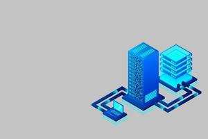 transferencia de datos del usuario al servidor. alojamiento de datos. flujo de datos. almacenamiento de datos. servidor. espacio digital. centro de datos. Big Data. tecnología vector