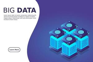 Concept of big data processing energy station of future server room rack data center vector