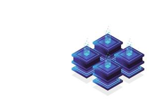 Server room isometric, Cloud storage data, Data center, Big data processing and computing technology vector