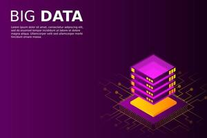 Concept of big data processing energy station of future server room rack data center vector